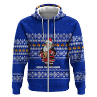 Bosnia and Herzegovina Christmas Hoodie with Santa Playing Traditional Instrument and Blue Snowflake Pattern - Wonder Print Shop