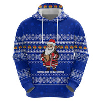 Bosnia and Herzegovina Christmas Hoodie with Santa Playing Traditional Instrument and Blue Snowflake Pattern - Wonder Print Shop