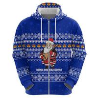 Bosnia and Herzegovina Christmas Hoodie with Santa Playing Traditional Instrument and Blue Snowflake Pattern - Wonder Print Shop