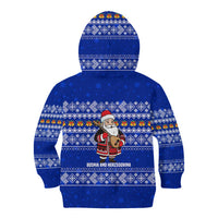 Bosnia and Herzegovina Christmas Kid Hoodie with Santa Playing Traditional Instrument and Blue Snowflake Pattern - Wonder Print Shop