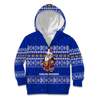 Bosnia and Herzegovina Christmas Kid Hoodie with Santa Playing Traditional Instrument and Blue Snowflake Pattern - Wonder Print Shop