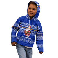 Bosnia and Herzegovina Christmas Kid Hoodie with Santa Playing Traditional Instrument and Blue Snowflake Pattern - Wonder Print Shop