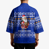 Bosnia and Herzegovina Christmas Kimono with Santa Playing Traditional Instrument and Blue Snowflake Pattern - Wonder Print Shop