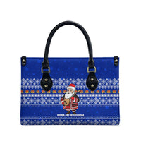 Bosnia and Herzegovina Christmas Leather Bag with Santa Playing Traditional Instrument and Blue Snowflake Pattern - Wonder Print Shop