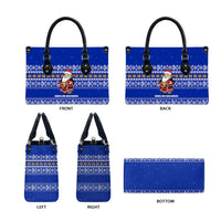 Bosnia and Herzegovina Christmas Leather Bag with Santa Playing Traditional Instrument and Blue Snowflake Pattern - Wonder Print Shop
