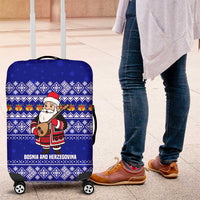 Bosnia and Herzegovina Christmas Luggage Cover with Santa Playing Traditional Instrument and Blue Snowflake Pattern - Wonder Print Shop