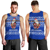 Bosnia and Herzegovina Christmas Men Tank Top with Santa Playing Traditional Instrument and Blue Snowflake Pattern - Wonder Print Shop