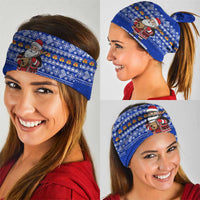 Bosnia and Herzegovina Christmas Neck Gaiter with Santa Playing Traditional Instrument and Blue Snowflake Pattern - Wonder Print Shop