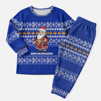 Bosnia and Herzegovina Christmas Pajama Set with Santa Playing Traditional Instrument and Blue Snowflake Pattern - Wonder Print Shop