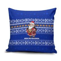 Bosnia and Herzegovina Christmas Pillow Cover with Santa Playing Traditional Instrument and Blue Snowflake Pattern - Wonder Print Shop