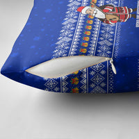 Bosnia and Herzegovina Christmas Pillow Cover with Santa Playing Traditional Instrument and Blue Snowflake Pattern - Wonder Print Shop