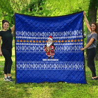 Bosnia and Herzegovina Christmas Quilt with Santa Playing Traditional Instrument and Blue Snowflake Pattern - Wonder Print Shop