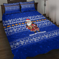 Bosnia and Herzegovina Christmas Quilt Bed Set with Santa Playing Traditional Instrument and Blue Snowflake Pattern - Wonder Print Shop