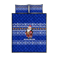 Bosnia and Herzegovina Christmas Quilt Bed Set with Santa Playing Traditional Instrument and Blue Snowflake Pattern - Wonder Print Shop