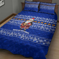Bosnia and Herzegovina Christmas Quilt Bed Set with Santa Playing Traditional Instrument and Blue Snowflake Pattern - Wonder Print Shop