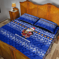 Bosnia and Herzegovina Christmas Quilt Bed Set with Santa Playing Traditional Instrument and Blue Snowflake Pattern - Wonder Print Shop