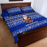 Bosnia and Herzegovina Christmas Quilt Bed Set with Santa Playing Traditional Instrument and Blue Snowflake Pattern - Wonder Print Shop