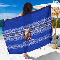 Bosnia and Herzegovina Christmas Sarong with Santa Playing Traditional Instrument and Blue Snowflake Pattern - Wonder Print Shop