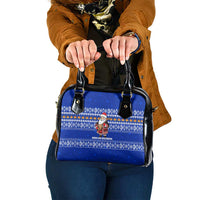 Bosnia and Herzegovina Christmas Shoulder Handbag with Santa Playing Traditional Instrument and Blue Snowflake Pattern - Wonder Print Shop