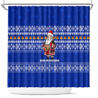 Bosnia and Herzegovina Christmas Shower Curtain with Santa Playing Traditional Instrument and Blue Snowflake Pattern - Wonder Print Shop