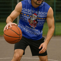 Bosnia and Herzegovina Christmas Sleeveless Hoodie with Santa Playing Traditional Instrument and Blue Snowflake Pattern - Wonder Print Shop