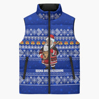 Bosnia and Herzegovina Christmas Sleeveless Puffer Jacket with Santa Playing Traditional Instrument and Blue Snowflake Pattern - Wonder Print Shop