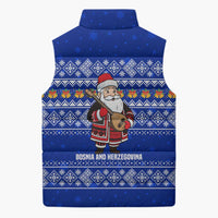 Bosnia and Herzegovina Christmas Sleeveless Puffer Jacket with Santa Playing Traditional Instrument and Blue Snowflake Pattern - Wonder Print Shop