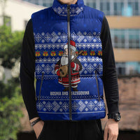 Bosnia and Herzegovina Christmas Sleeveless Puffer Jacket with Santa Playing Traditional Instrument and Blue Snowflake Pattern - Wonder Print Shop