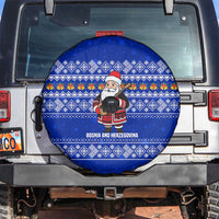 Bosnia and Herzegovina Christmas Spare Tire Cover with Santa Playing Traditional Instrument and Blue Snowflake Pattern - Wonder Print Shop