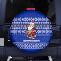 Bosnia and Herzegovina Christmas Spare Tire Cover with Santa Playing Traditional Instrument and Blue Snowflake Pattern - Wonder Print Shop