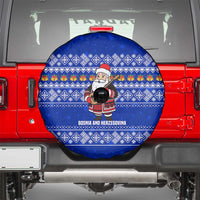 Bosnia and Herzegovina Christmas Spare Tire Cover with Santa Playing Traditional Instrument and Blue Snowflake Pattern - Wonder Print Shop