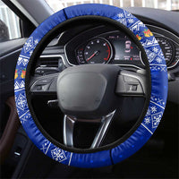 Bosnia and Herzegovina Christmas Steering Wheel Cover with Santa Playing Traditional Instrument and Blue Snowflake Pattern - Wonder Print Shop