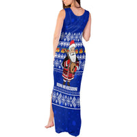 Bosnia and Herzegovina Christmas Tank Maxi Dress with Santa Playing Traditional Instrument and Blue Snowflake Pattern - Wonder Print Shop