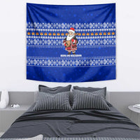 Bosnia and Herzegovina Christmas Tapestry with Santa Playing Traditional Instrument and Blue Snowflake Pattern - Wonder Print Shop