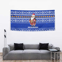 Bosnia and Herzegovina Christmas Tapestry with Santa Playing Traditional Instrument and Blue Snowflake Pattern - Wonder Print Shop