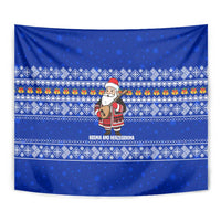 Bosnia and Herzegovina Christmas Tapestry with Santa Playing Traditional Instrument and Blue Snowflake Pattern - Wonder Print Shop