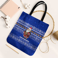 Bosnia and Herzegovina Christmas Tote Bag with Santa Playing Traditional Instrument and Blue Snowflake Pattern - Wonder Print Shop