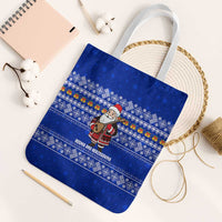 Bosnia and Herzegovina Christmas Tote Bag with Santa Playing Traditional Instrument and Blue Snowflake Pattern - Wonder Print Shop
