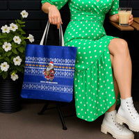 Bosnia and Herzegovina Christmas Tote Bag with Santa Playing Traditional Instrument and Blue Snowflake Pattern - Wonder Print Shop
