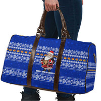 Bosnia and Herzegovina Christmas Travel Bag with Santa Playing Traditional Instrument and Blue Snowflake Pattern - Wonder Print Shop