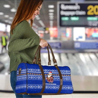 Bosnia and Herzegovina Christmas Travel Bag with Santa Playing Traditional Instrument and Blue Snowflake Pattern - Wonder Print Shop