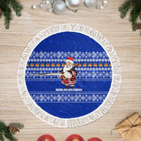 Bosnia and Herzegovina Christmas Tree Skirt with Santa Playing Traditional Instrument and Blue Snowflake Pattern - Wonder Print Shop