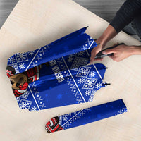 Bosnia and Herzegovina Christmas Umbrella with Santa Playing Traditional Instrument and Blue Snowflake Pattern - Wonder Print Shop