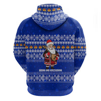 Bosnia and Herzegovina Christmas Zip Hoodie with Santa Playing Traditional Instrument and Blue Snowflake Pattern - Wonder Print Shop