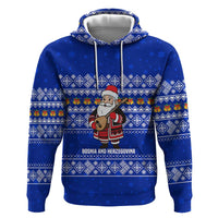 Bosnia and Herzegovina Christmas Zip Hoodie with Santa Playing Traditional Instrument and Blue Snowflake Pattern - Wonder Print Shop