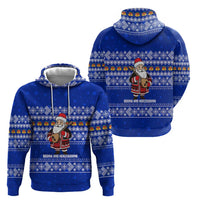 Bosnia and Herzegovina Christmas Zip Hoodie with Santa Playing Traditional Instrument and Blue Snowflake Pattern - Wonder Print Shop