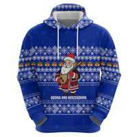 Bosnia and Herzegovina Christmas Zip Hoodie with Santa Playing Traditional Instrument and Blue Snowflake Pattern - Wonder Print Shop