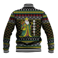 Brunei Christmas Baseball Jacket with Traditional Santa Gift Basket and Black Yellow Red Holiday Pattern - Wonder Print Shop