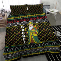 Brunei Christmas Bedding Set with Traditional Santa Gift Basket and Black Yellow Red Holiday Pattern - Wonder Print Shop