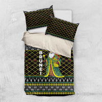 Brunei Christmas Bedding Set with Traditional Santa Gift Basket and Black Yellow Red Holiday Pattern - Wonder Print Shop